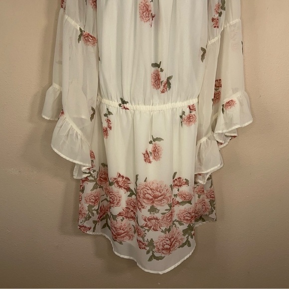 XL BLUSH BRAND DRESS OFF SHOULDER WHITE PINK FLORAL COQUETTE RUFFLE - Picture 4 of 10